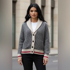 Roots Charcoal and Beige Cardigan with Scarlet Accents
